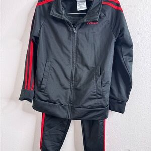 Adidas Kids Black Tracksuit with Red Stripes